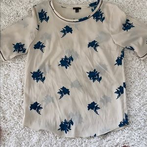 Ann Taylor cream and blue flowered silky shirt